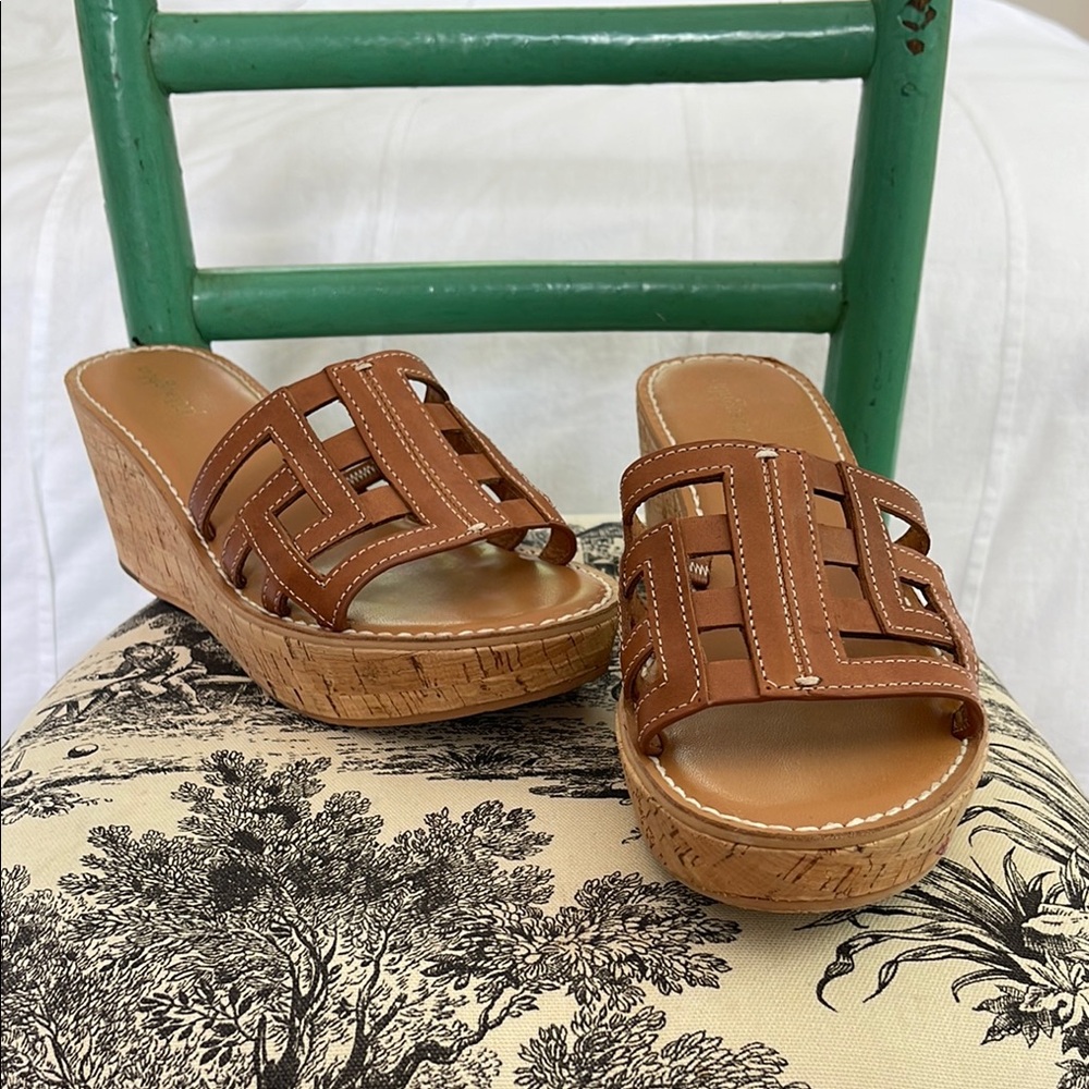 J. McLaughlin Brown Woven Leather Wedges